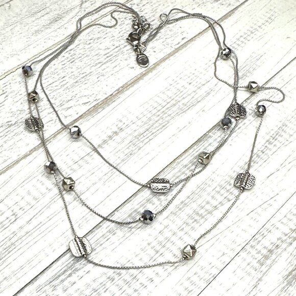 Charming Charlie Necklace Triple Strand Beaded Silver Tone Adjustable Length - Picture 2 of 3